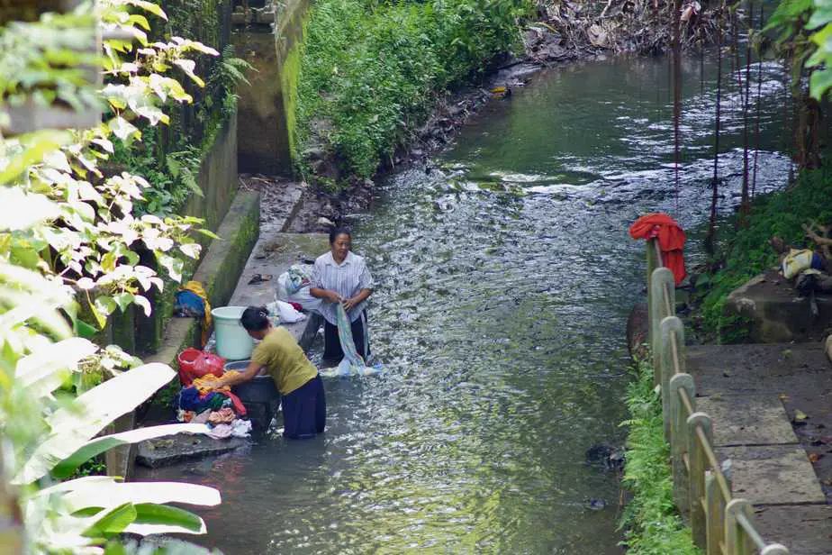 washing clothes in the river in Ubud