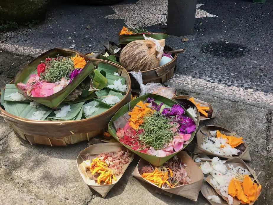 colorful offerings on the street in Bali