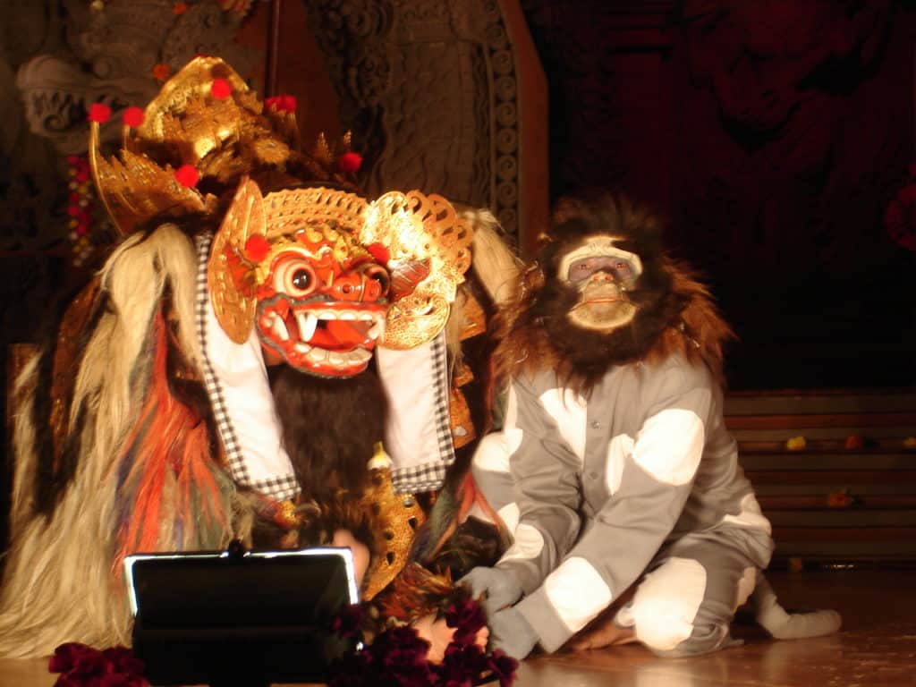 colorful barong mask and monkey mask in Ubud