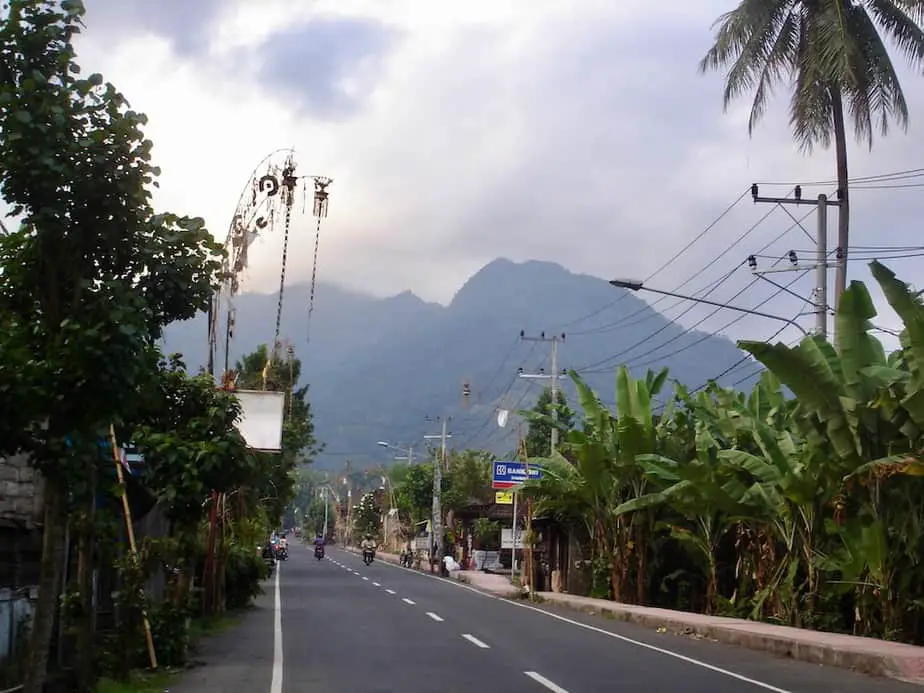 the main road between Padangbai and Candidasa beach