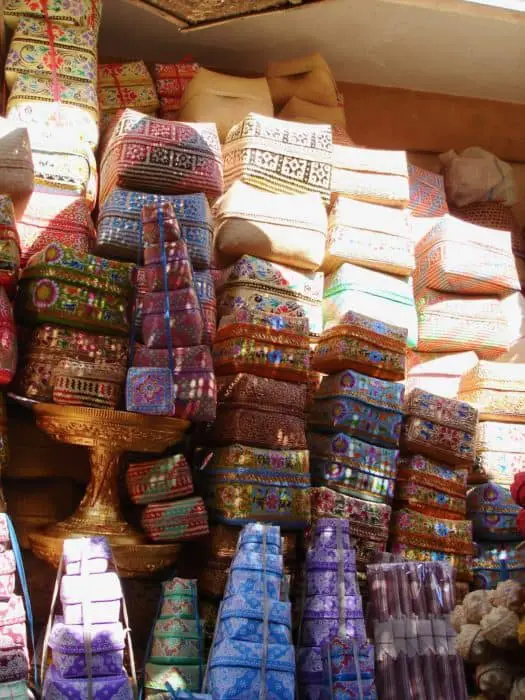 Balinese baskets are piled up to the ceiling at the Ubud market