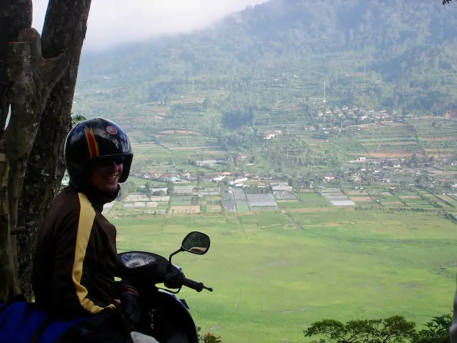 standing on the crater rim near Bedugul in Bali