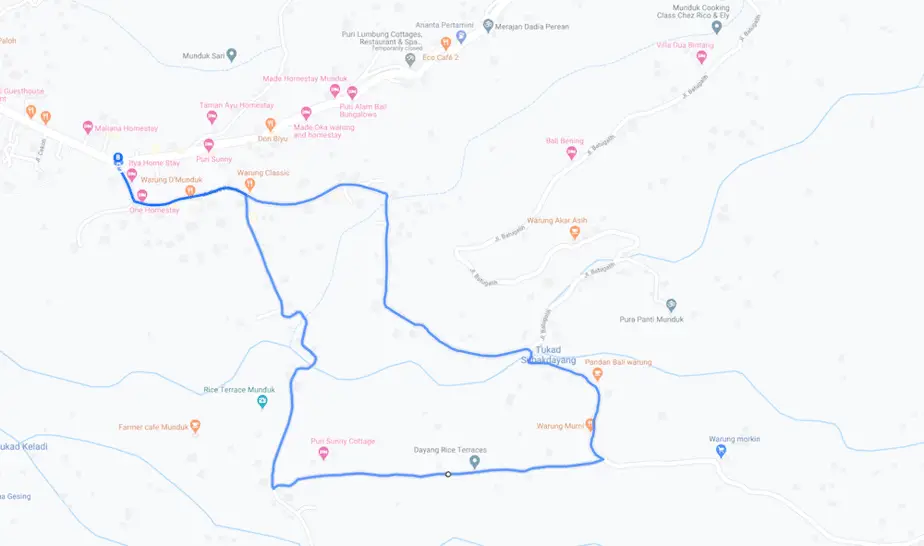 Munduk trekking map with a loop