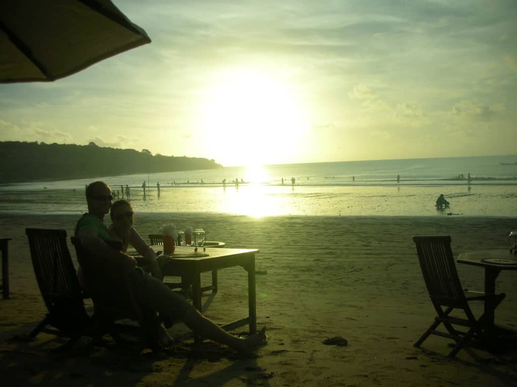 sitting at one of the seafood restaurants at jimbaran bay