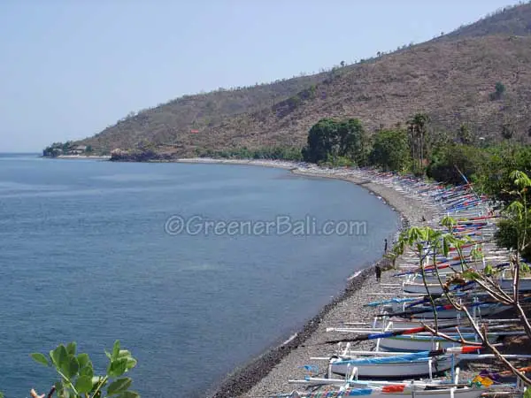 local fishing boats on the shore at Amed beach
