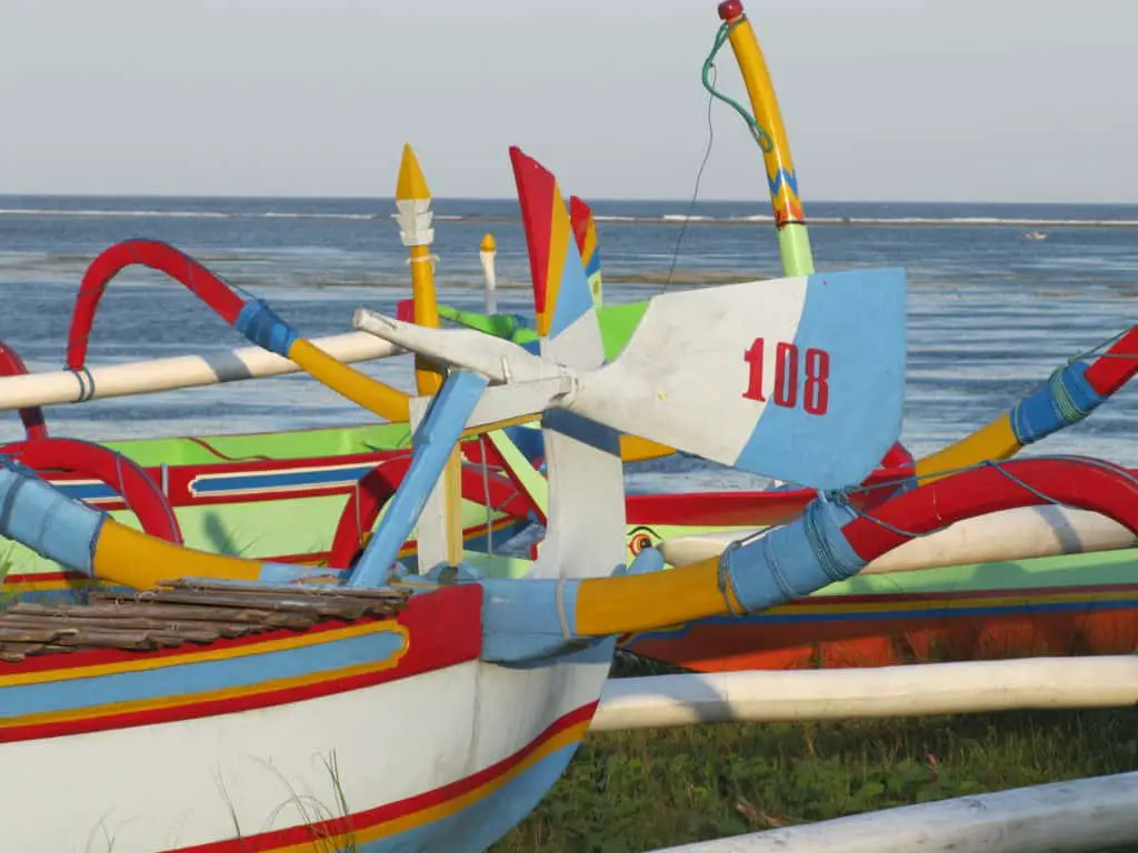 traditional Balinese fishermen boats at the beach