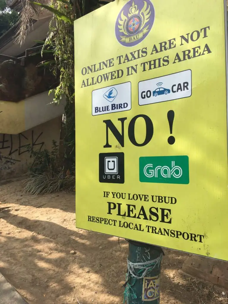 online taxis are not allowed in the centre of ubud
