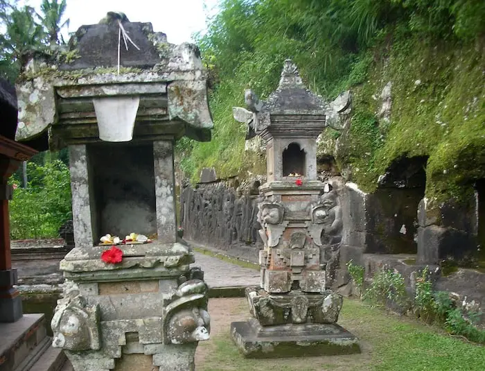 shrines and relief art at Yeh Pulu in Bali