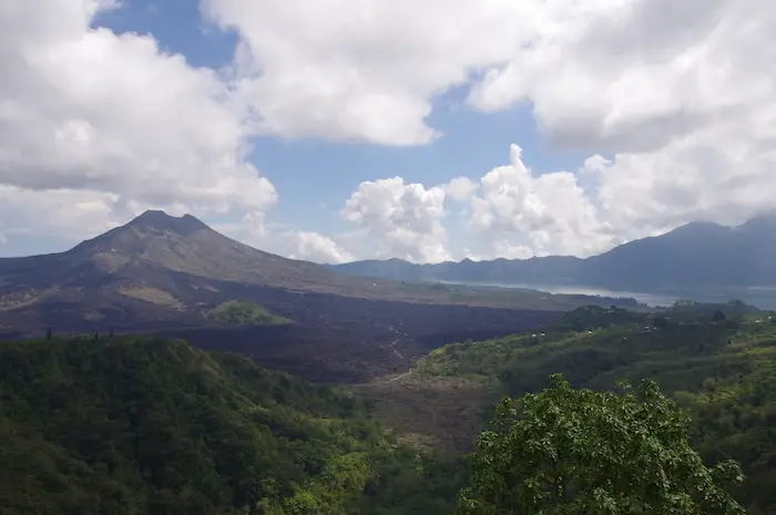 mount batur volcano and batur lake in the distance