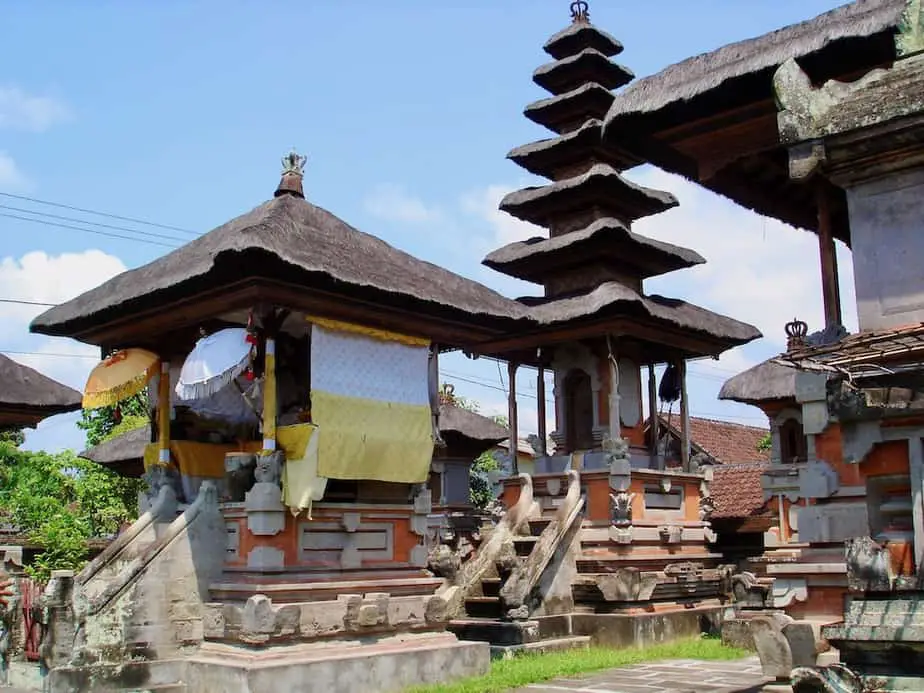 multi-tiered pagoda in the inner courtyard of a Balinese temple