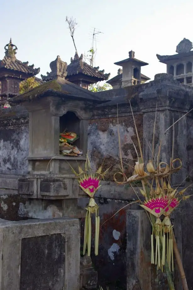 offerings placed in one of the house temples in Bali