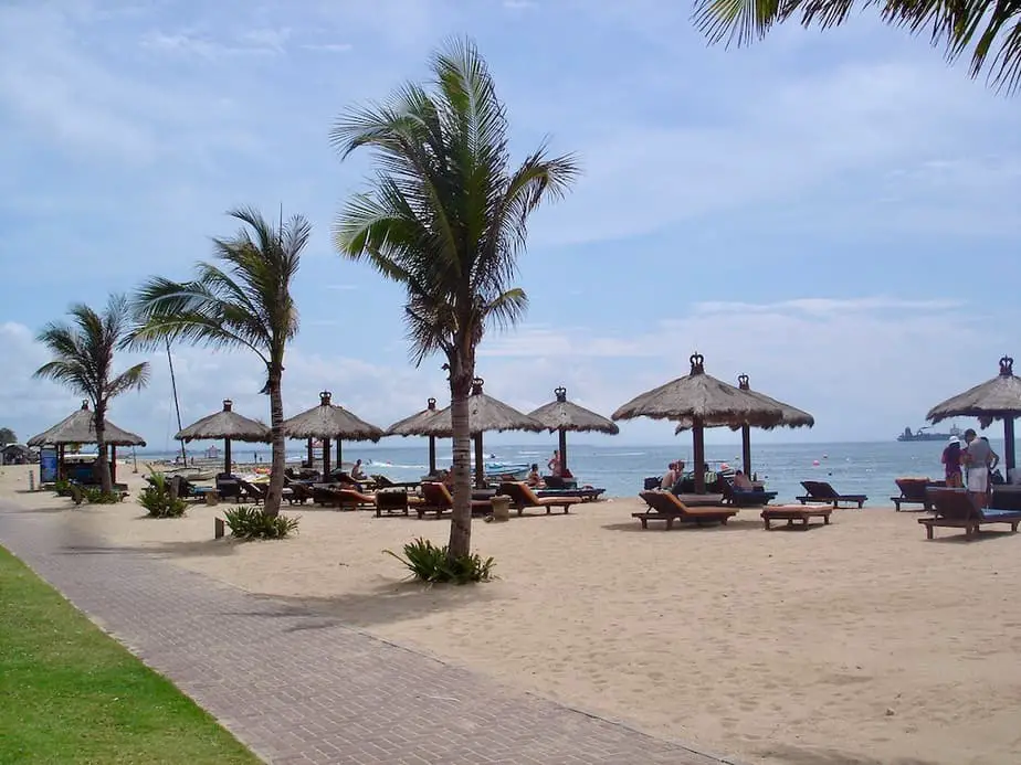 sun loungers at Tanjung Benoa Beach