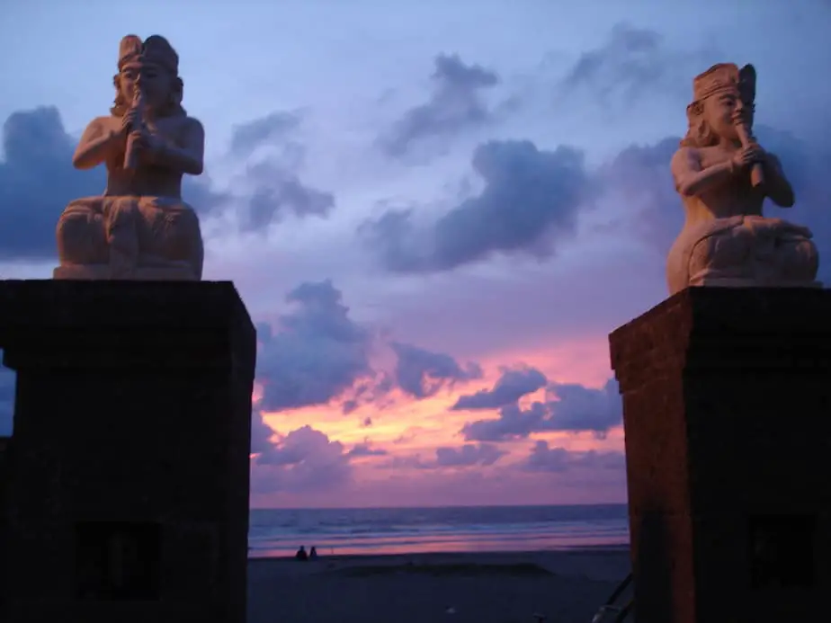 Orange and pink colors during sunset at Legian Beach in Bali