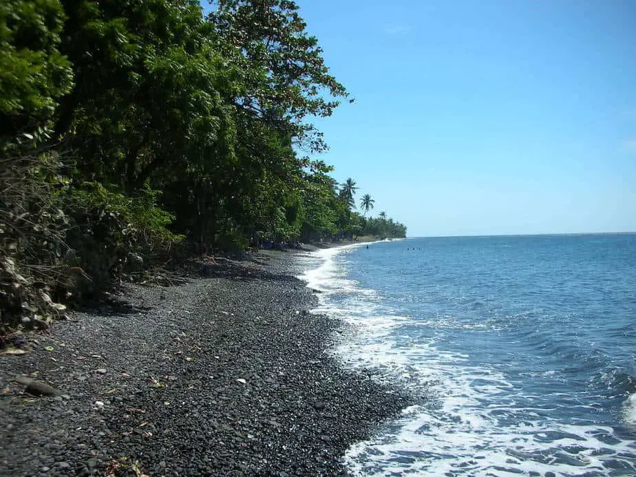 Tulamben Beach is rocky and volcanic black