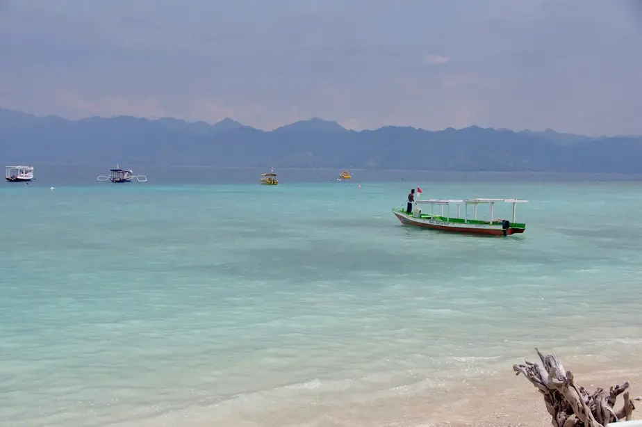 green colors at the Gili Islands with Lombok island in the distance
