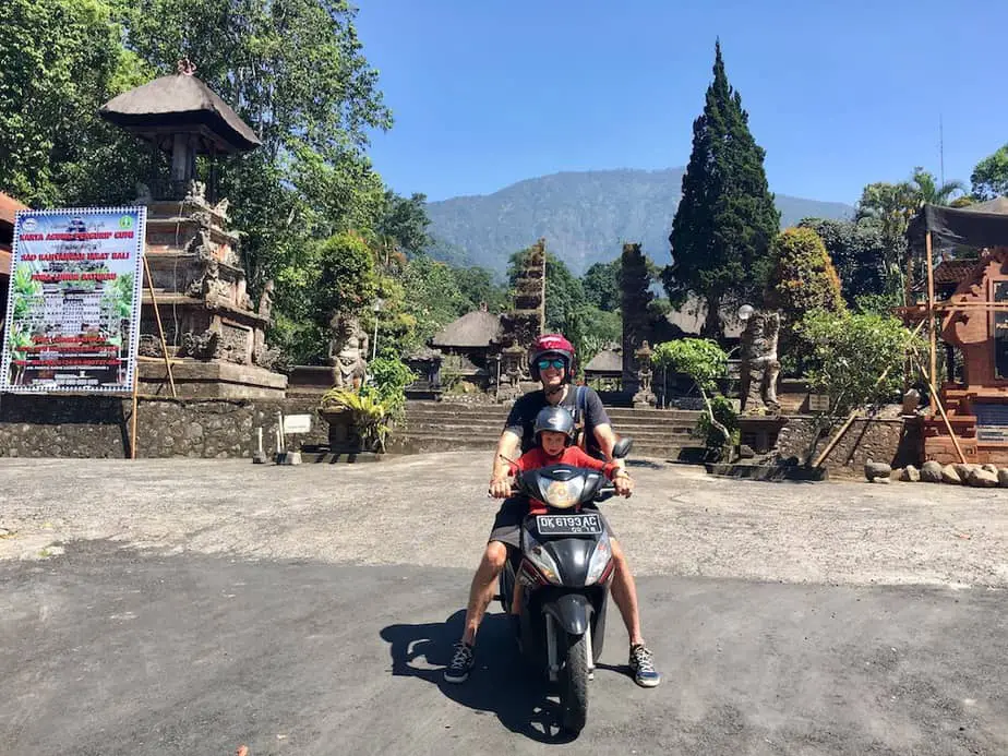 parking our motor scooter at the Pura Luhur Batukaru