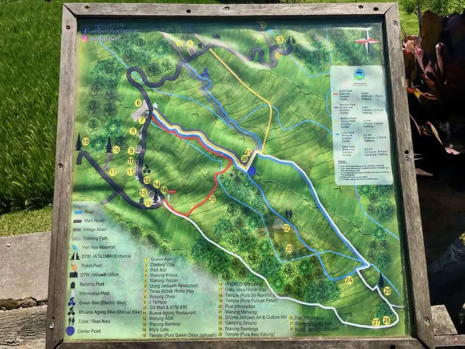 hiking map of the Jatiluwih rice terraces