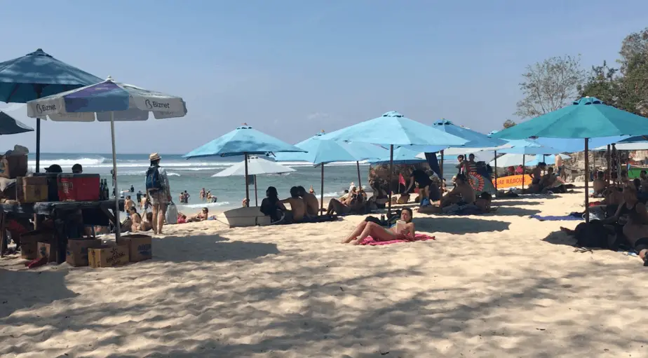 renting parasols at Padang Padang Beach