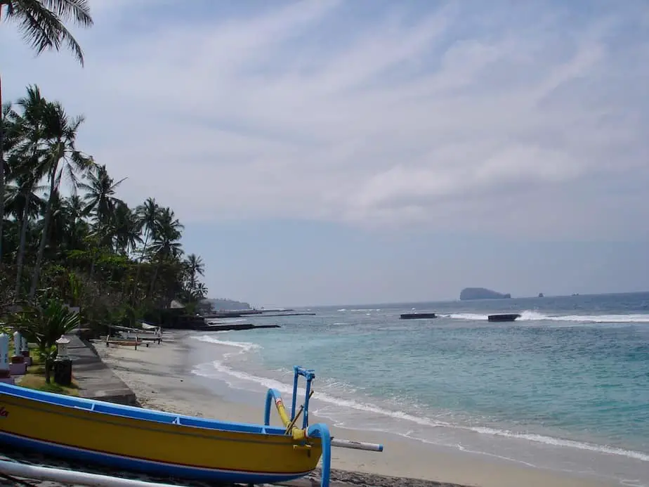 candidasa beach becoming visible again during low-tide