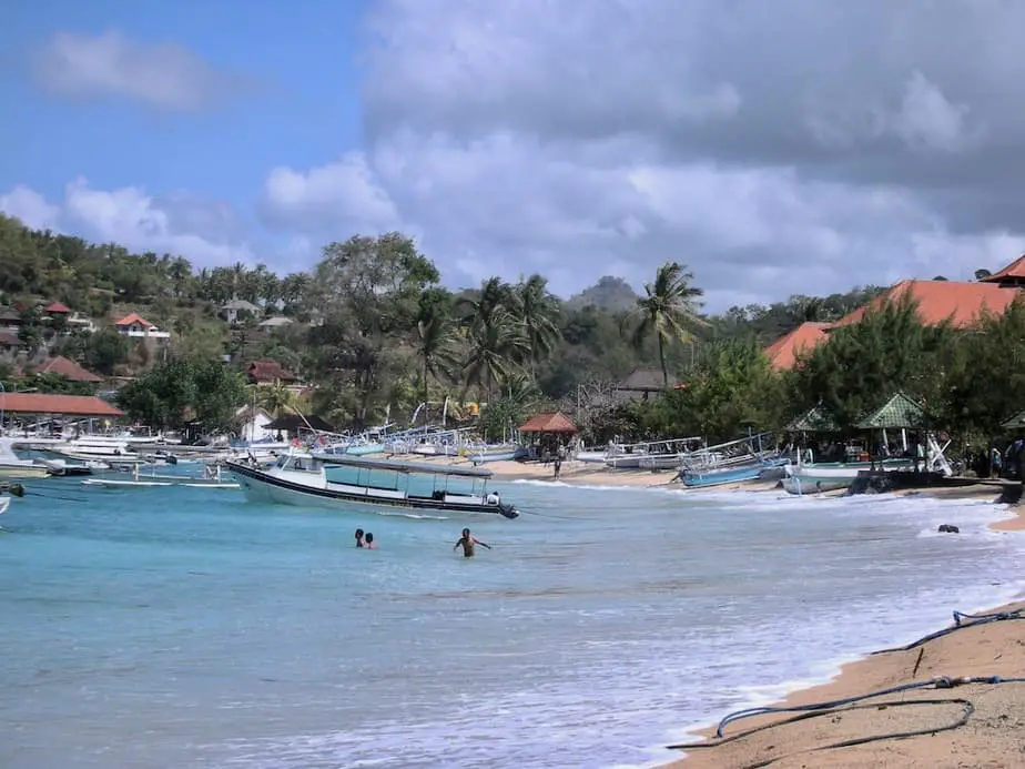 swimming at Padangbai Beach in east Bali