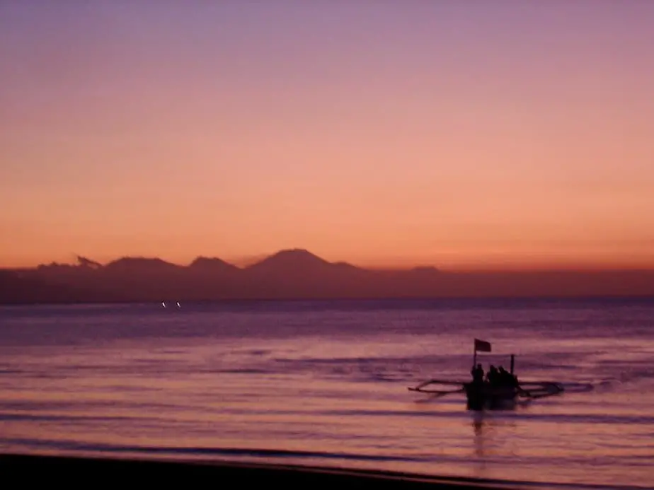 fisherman boat during sunset at Lovina beach 