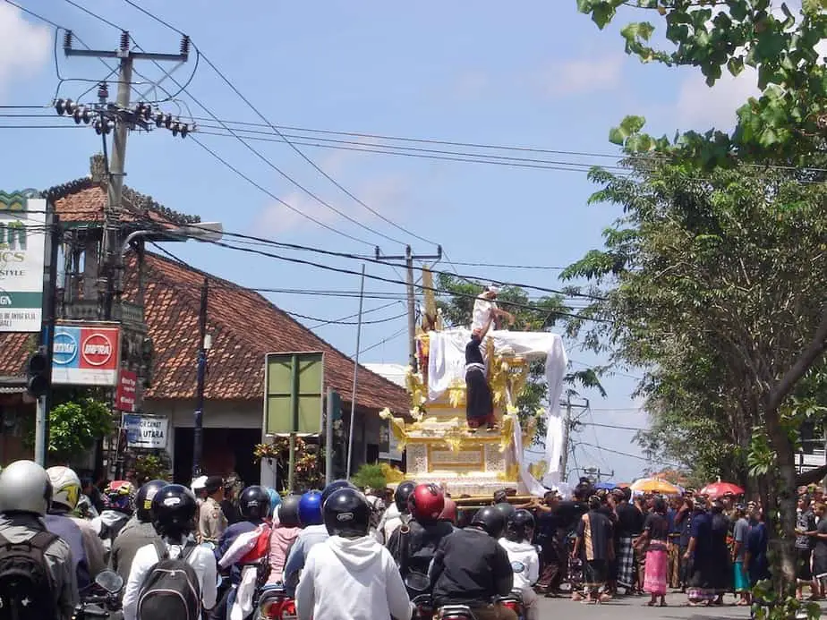 Balinese cremation ceremony on one of the routes around Bali