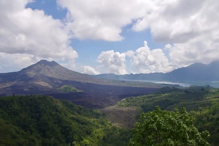 mount batur and its lake in central bali