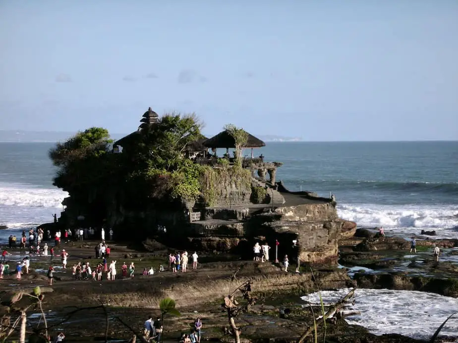 waves crashing in the Tanah Lot temple in West Bali