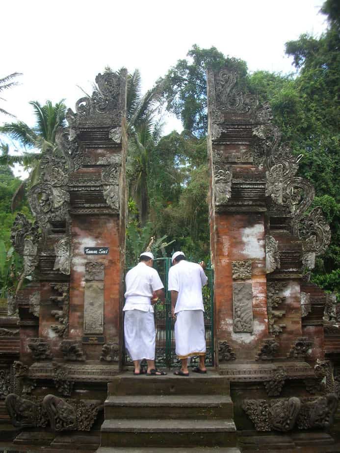Balinese gate keepers at the Tirta Empul temple nearby Ubud