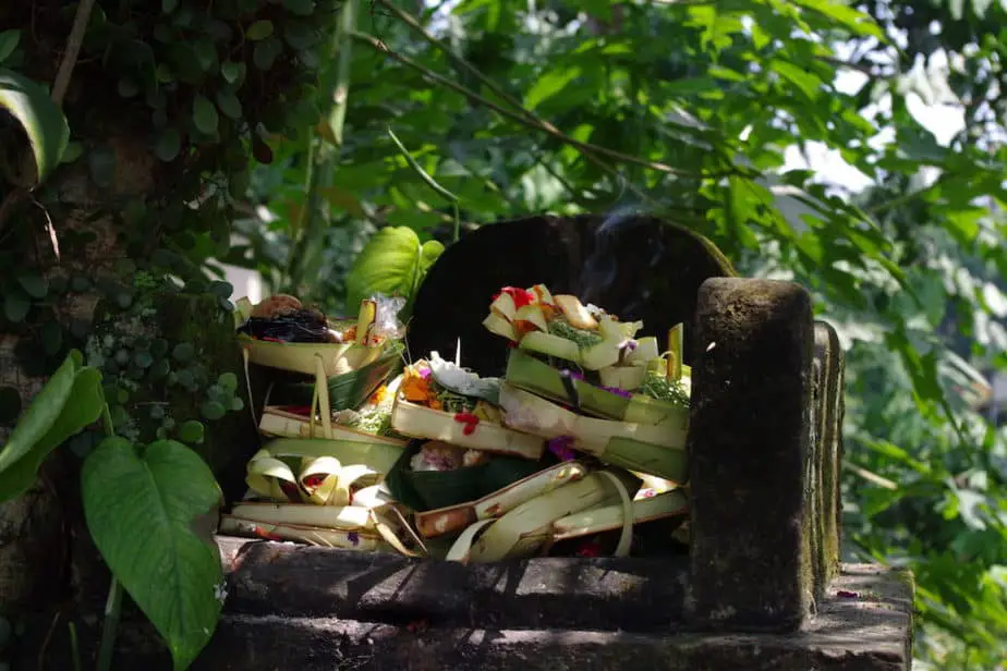 offerings to the gods on a shrine in Ubud 