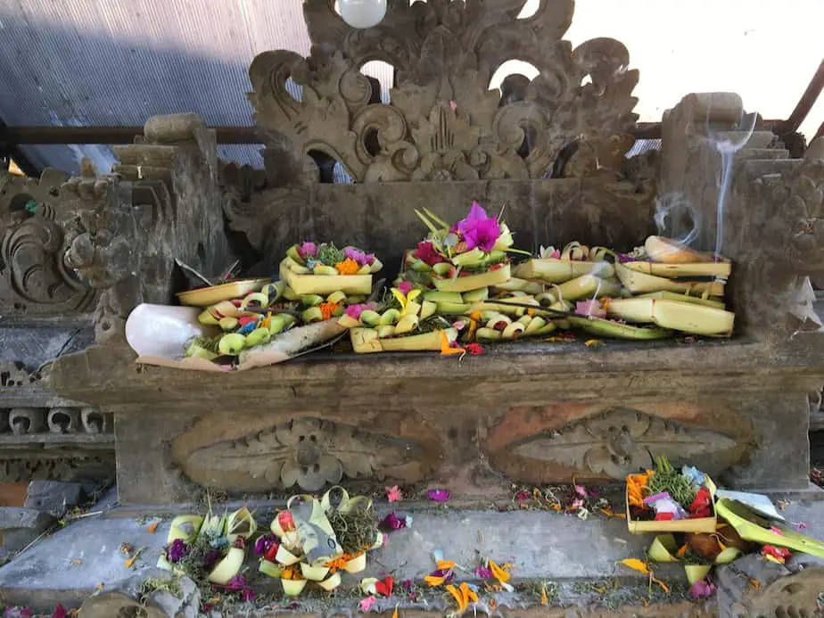 daily offerings placed on a shrine in bali