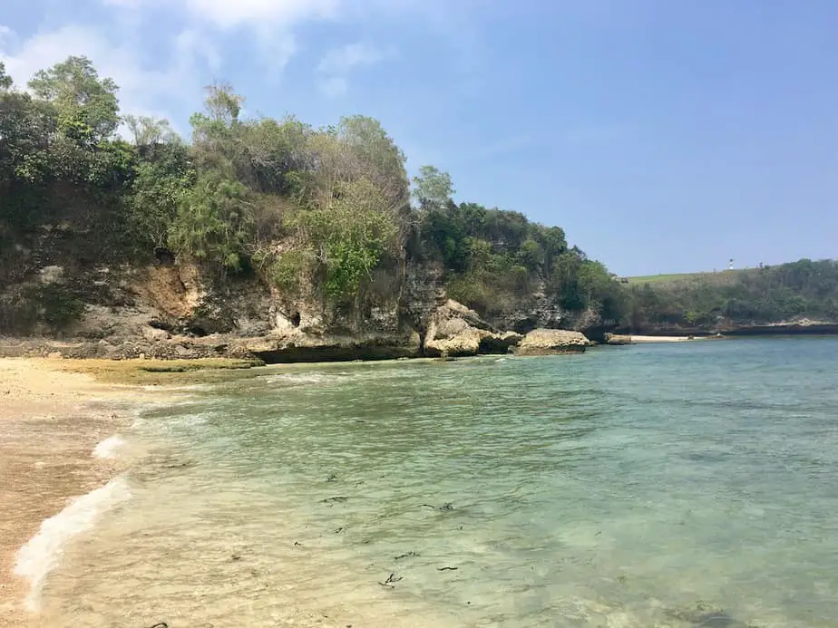 Balangan beach, great for surfing, low tide and rocks make swimming difficult